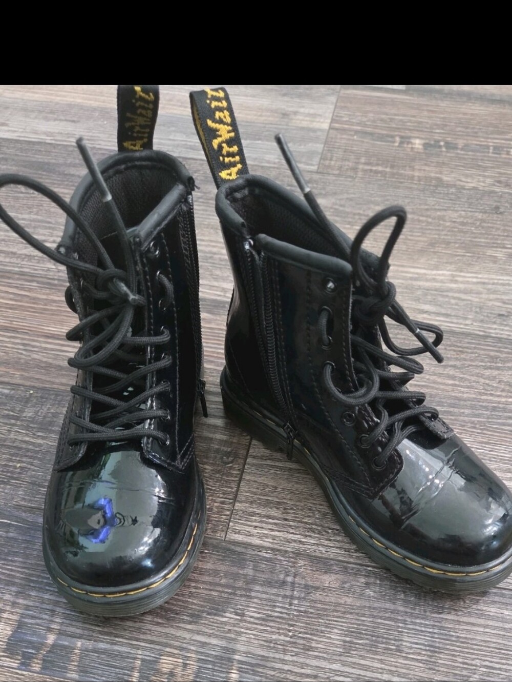 Dr. Martens Kids Black Patent Lace-Up Boots